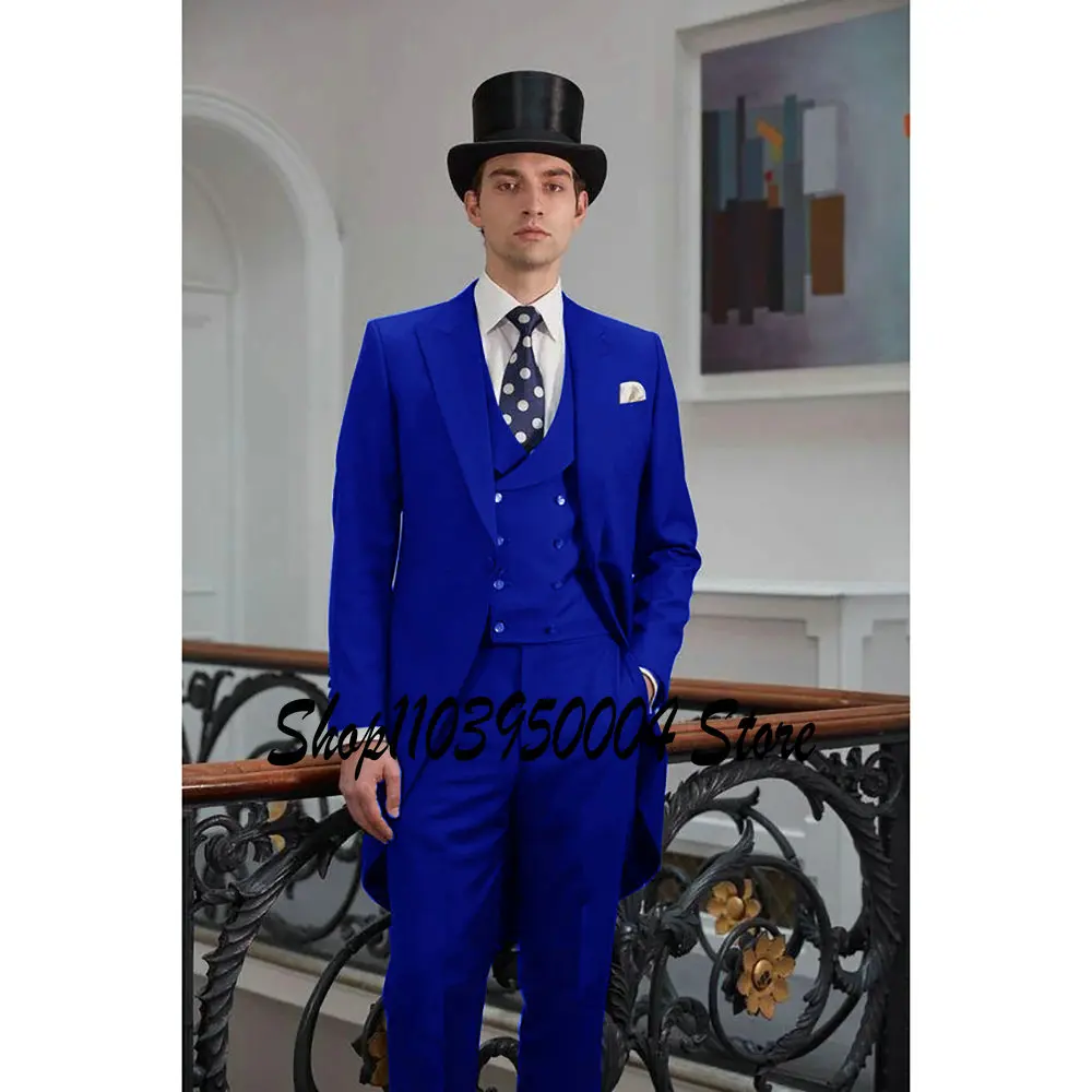 

Royal Blue Tailcoat Wedding Men Suit Long Tailor-made Slim Fit Best Man Groom Dress Tuxedo Prom Dinner Blazer Vest Pants 3Pcs