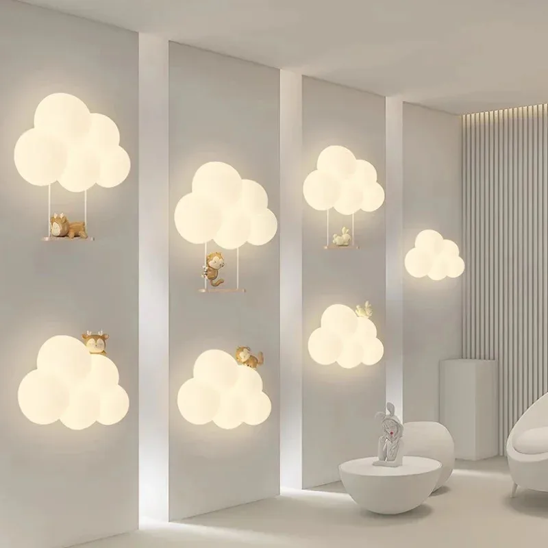 Modern Cartoon Animal Wall Lamp Style White Cloud Sconce Living Room Background Wall Bedroom Bedside Children's Wall Light