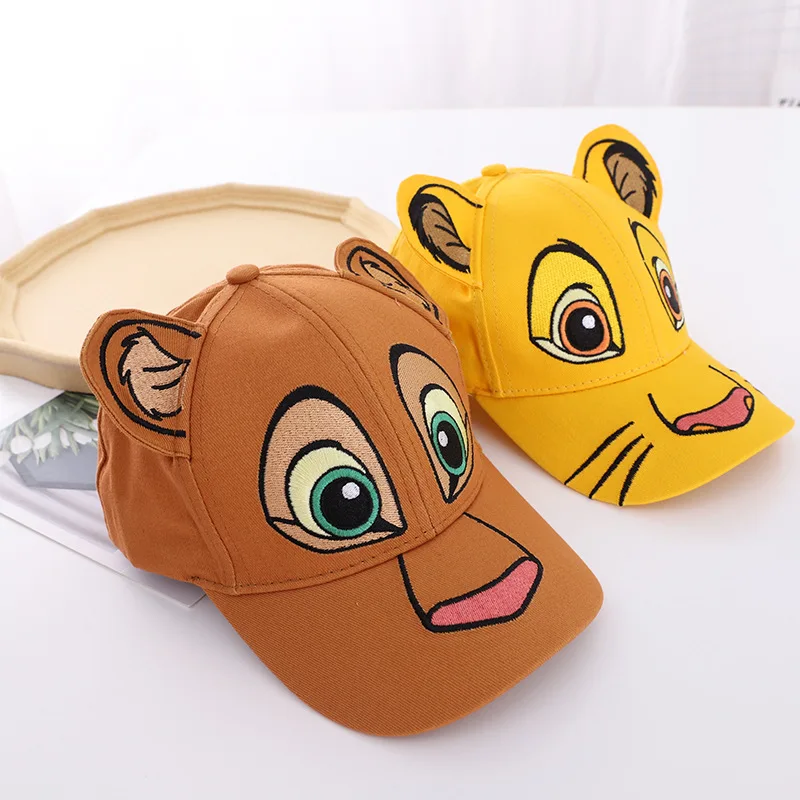 Disney-sombreros con visera del Rey León para niños, gorras de béisbol de Simba de dibujos animados, malla encantadora, sombreros de sol de verano, gorra bordada Kawaii