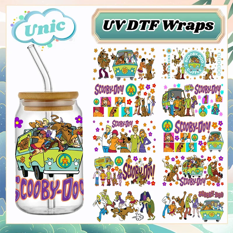 Cartoon Scooby UV DTF 16oz Cup Wrap Libbey Glass Plastic Can Wraps Selfadhesive Sticker Cup Wrap Transfer Mug Stickers