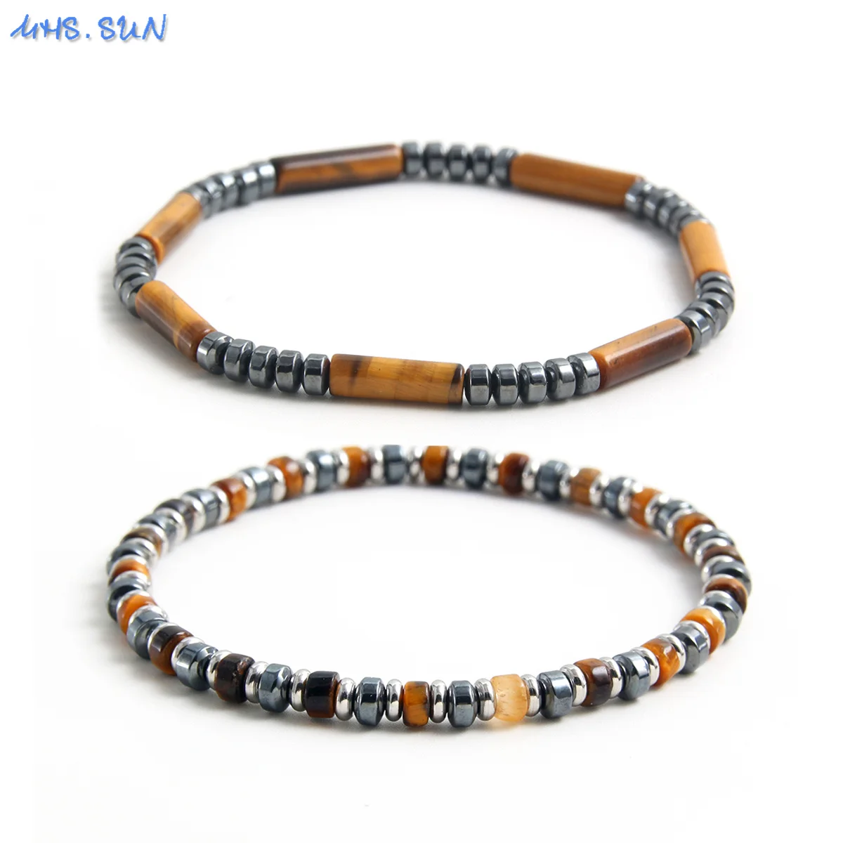 MHS.SUN 4*13MM Natural Stone Tiger Eye Cylindrical Loose Spacer Beads For Men Hematite Healing Protection Elastic Jewelry