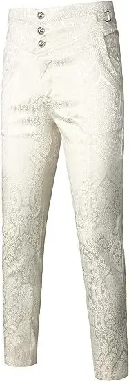 Pantalones Steampunk medievales para hombre, pantalón de cuero Jacquard, elegante, negro, gótico, ajustado, Victoriano, Noble, Vintage, S-3XL