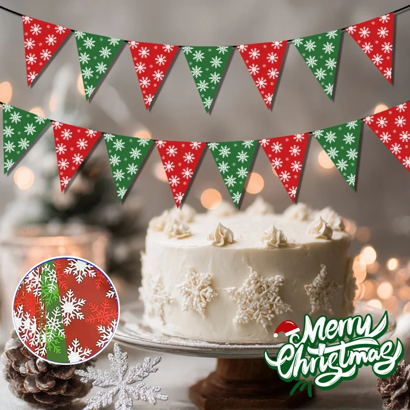 Festive Christmas Snowflake Triangle Bunting Banner for Winter Party Decorations Snow Garland for Snow-Themed Birthday Parties