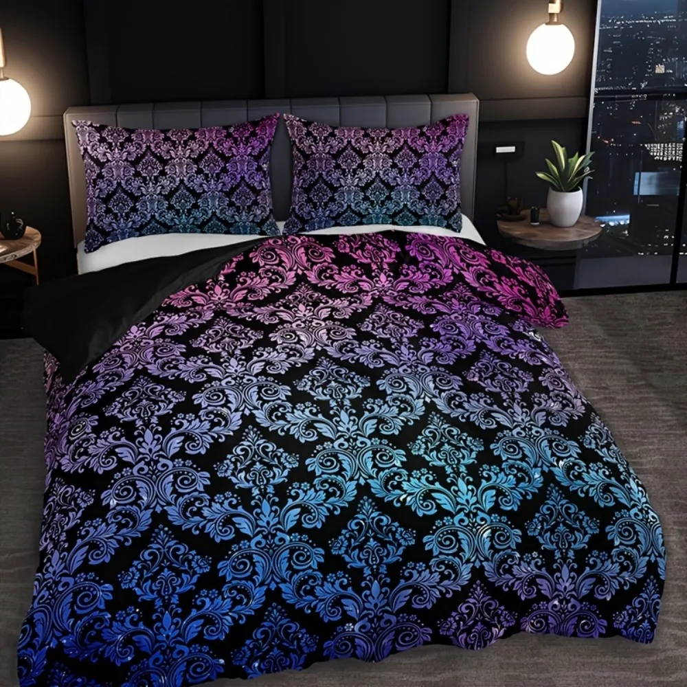 3pcs Bedding Set Black Bohemian Style Print Cozy Duvet Cover Set King Queen Twin Single Size Birthday Gift Adult Bedroom Decor