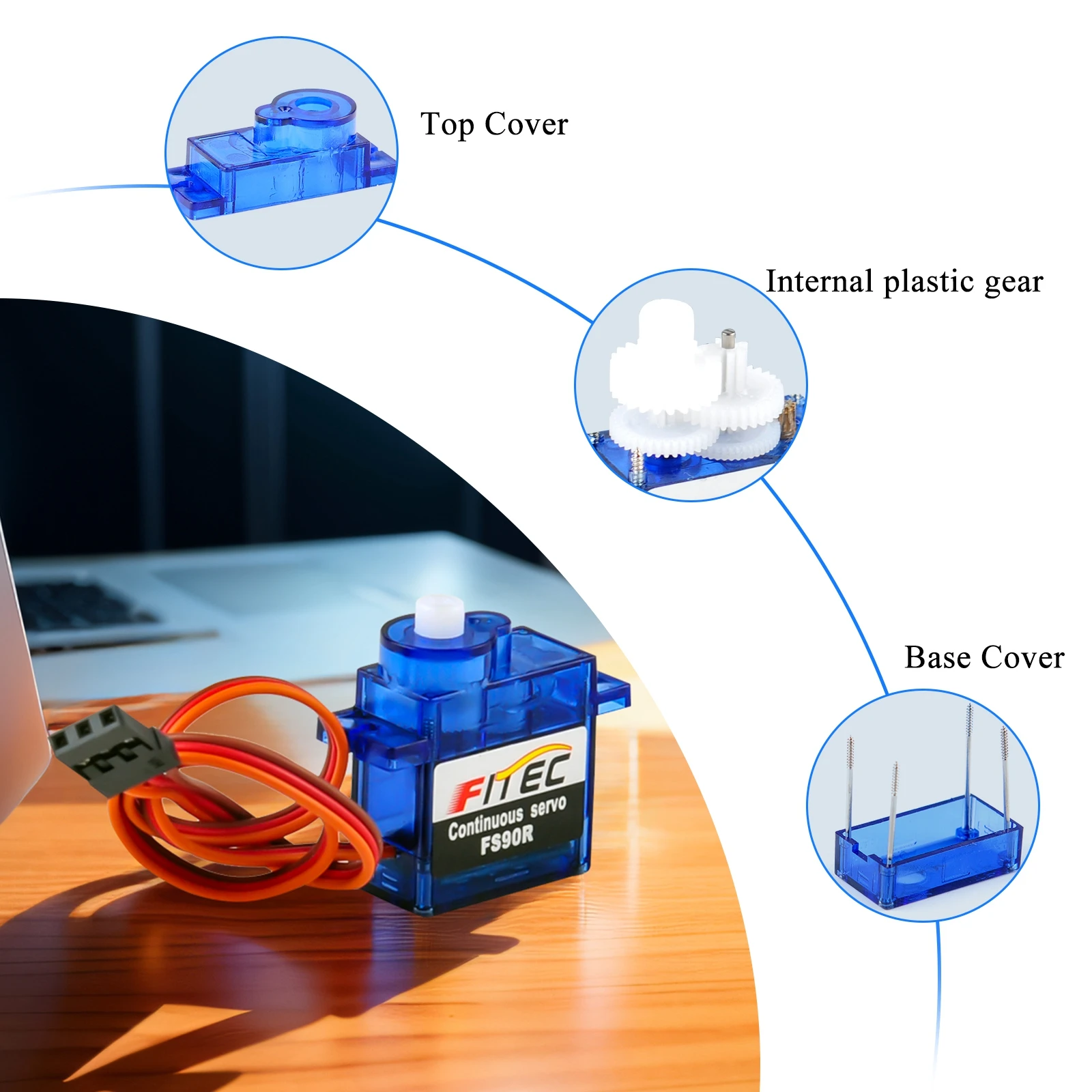 マイクロサーボ部品セット,360度連続回転,1.5kg, 4.8-6v,インテリジェントロボットrcカーおよびボートドローン用ミニサーボ,4個,fs90r