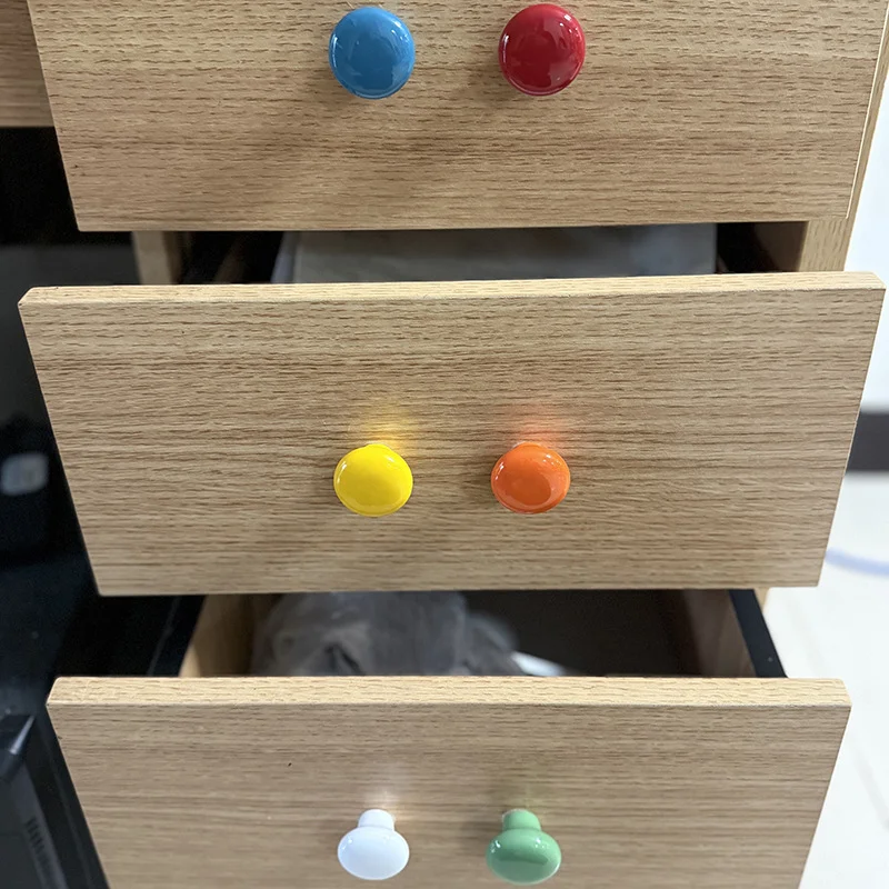 Colorful Ceramic Door Handles Round Cabinet Knobs Cupboard Drawer Wardrobe Pull Knob Furniture Candy Color Accessories
