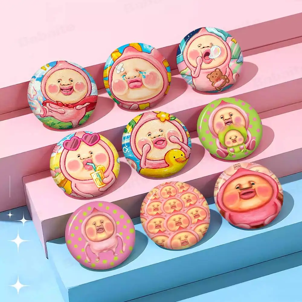 Cartoon K-Kobito Zukan Peach Funny Creative Tinplate Soft Button Pins Animal Icon Brooch Lapel Backpack Badge Accessories Pin