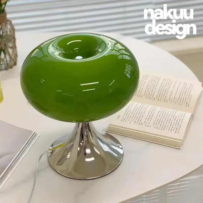 

Bauhaus Cream Wind Table Lamp Modern LED Green Apple Table Lamp for Living Room Vintage Glass Atmosphere table light