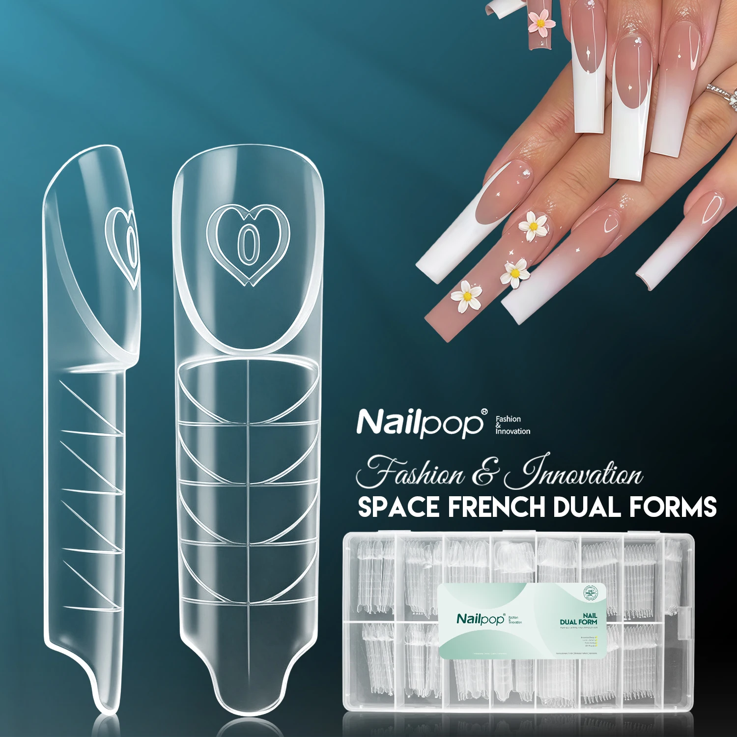 

Nailpop Nail Dual Forms Space French Clear Reusable Smart French Molds For Professional Gel Nail Beginner Salon 30/60/75/150pcs