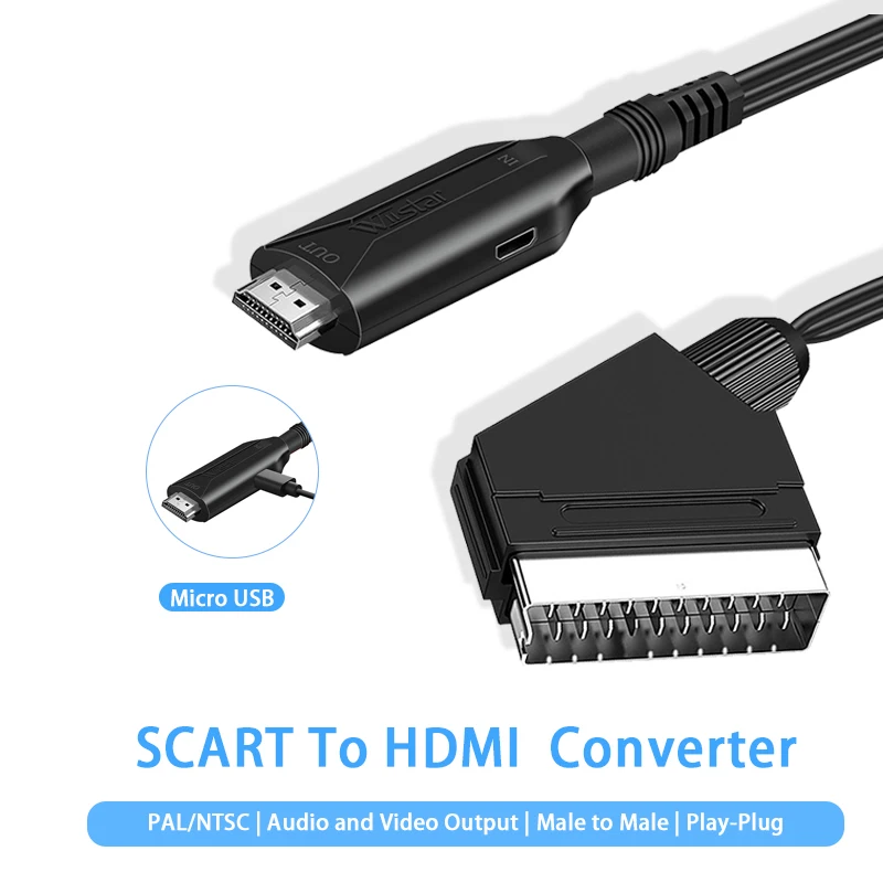 

1080P SCART To HDMI-compatible Video Audio Converter AV Signal Adapter Receiver For HDTV Sky Box STB TV DVD