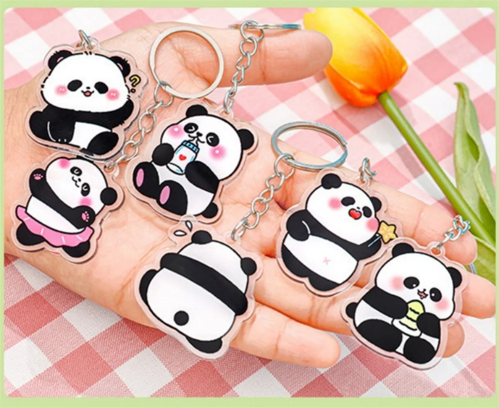 MINISO Exquisite Cute Cartoon Anime Chinese Panda Acrylic Keychain Backpack Car Key Pendant Party Decoration Children's Toy Gift