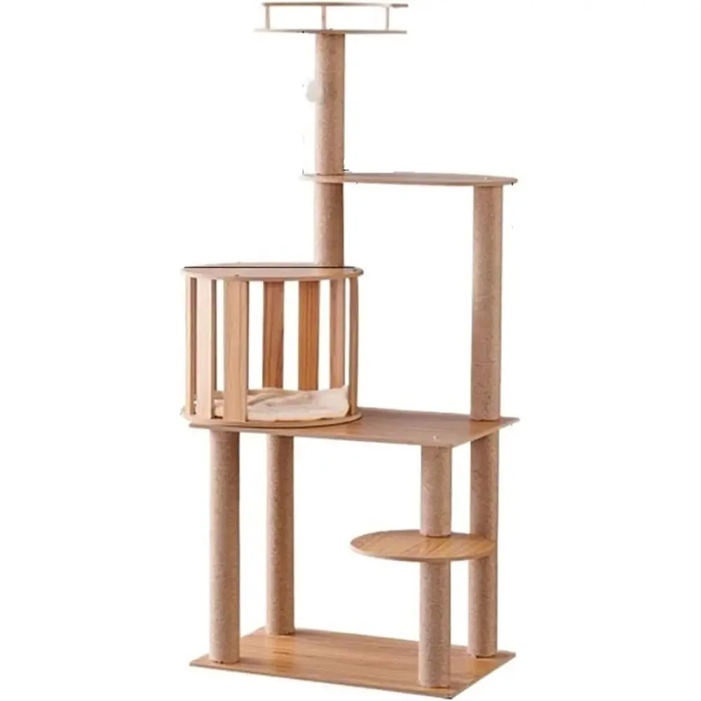 

Многоуровневая когтеточка-башня для кошек с лежанкой и элементами для игр на полу