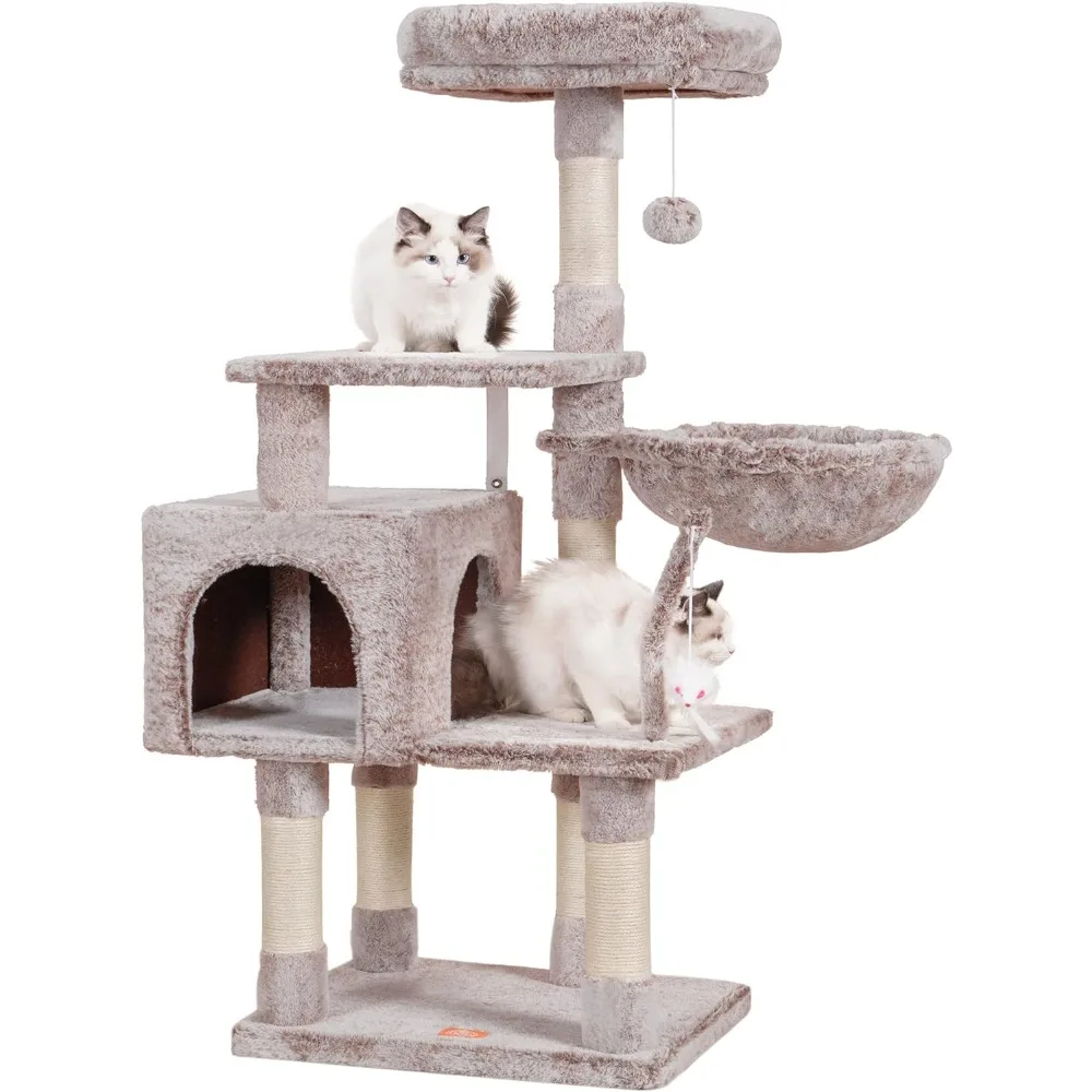 

Cat Tree with Toy, Cat Tower condo for Indoor Cats, Cat House with Padded Plush Perch, Cozy Hammock and Sisal Scratching Posts