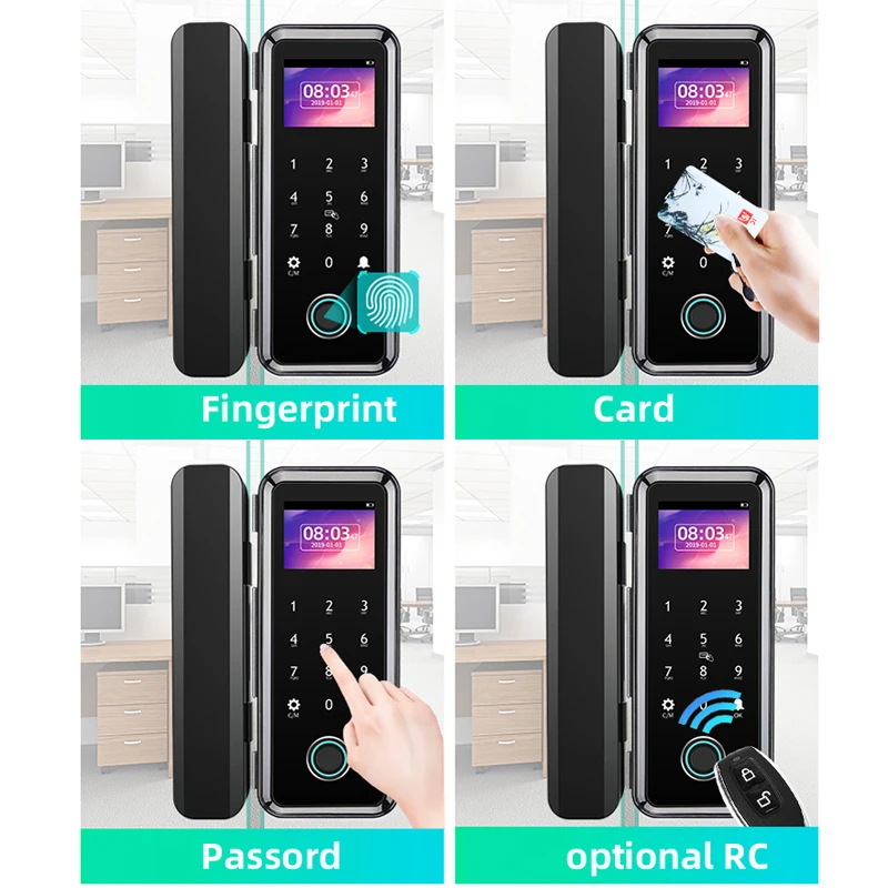 Fingerprint Door Lock For Glass Wooden Metal Door No Limited Smart Home WeChat APP Control Sliding Door Smart Keypad Gate Opener