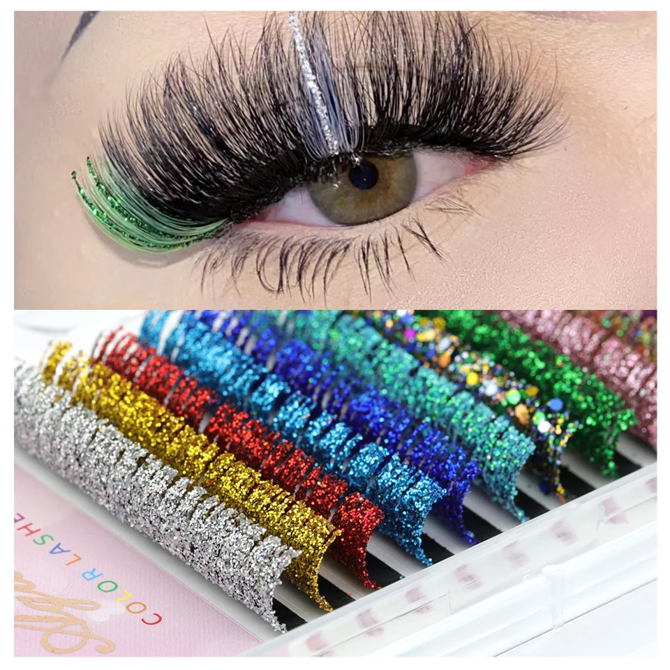 NEW Mix Colors Glitter Eyelash Extension Fashion Shiny Colorful False Lashes  Russian Volume Individual Lash For Makeup Supplies