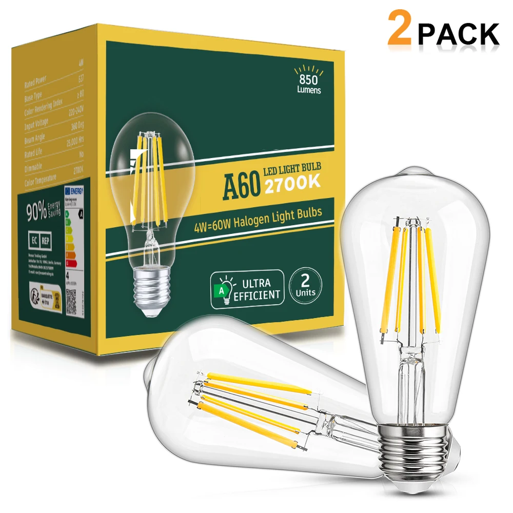 

Vintage ST64 E27 Warm White Led Light Bulb 220V 4W 850LM Energy Class A+ Pendant Chandelier Indoor Edison decor Filament Lamp