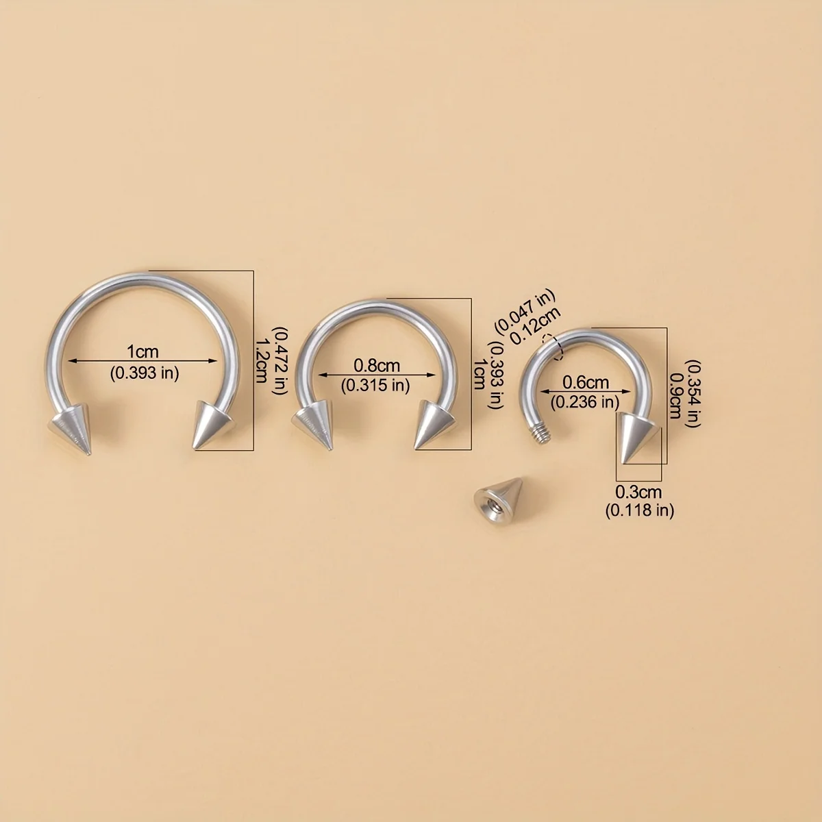 1PCS 6/8/10mm Men Spike Nose Septum Piercing Ring Horseshoe Piercing Lip Ear Ring 16G Jewelry For Women Stainless Steel
