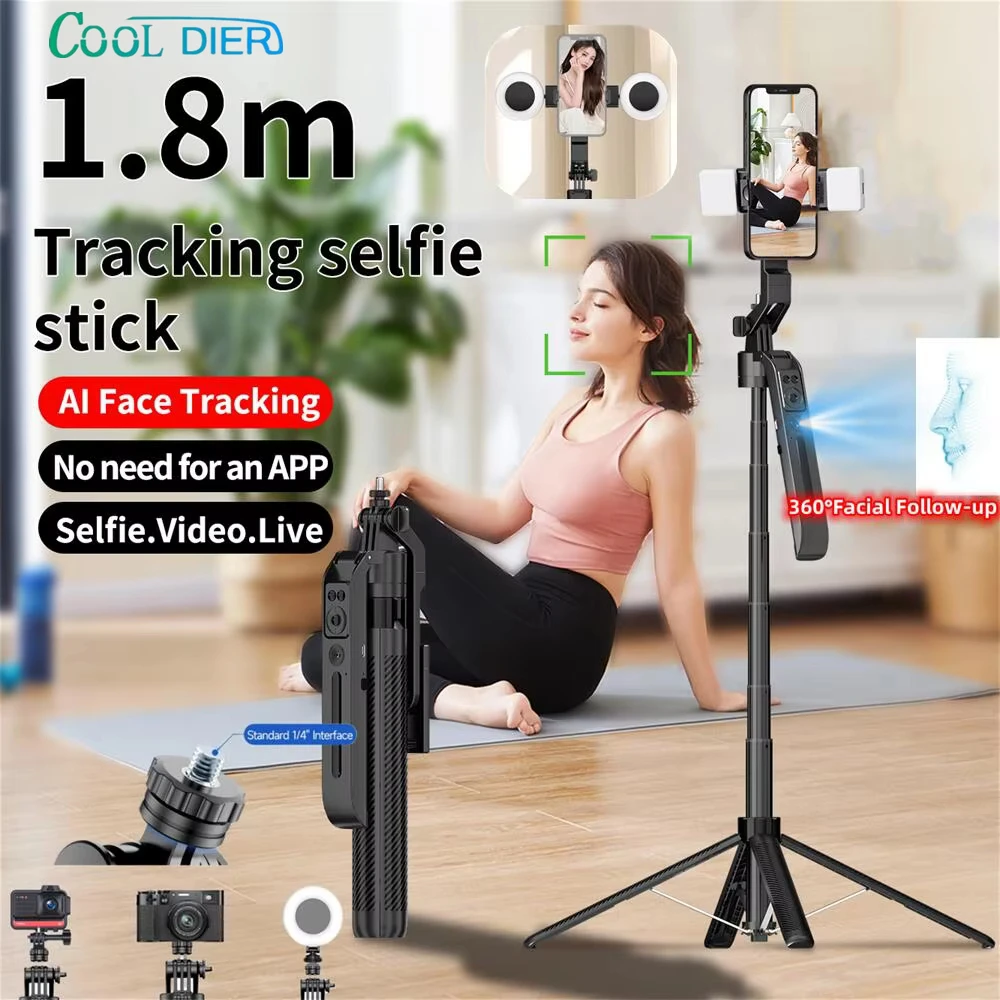 COOL DIER C12 AI Tracking gimbal Tripod Gimbal Stabilizer Wireless Selfie Stick Foldable Holder With Bluetooth Shutter For Live