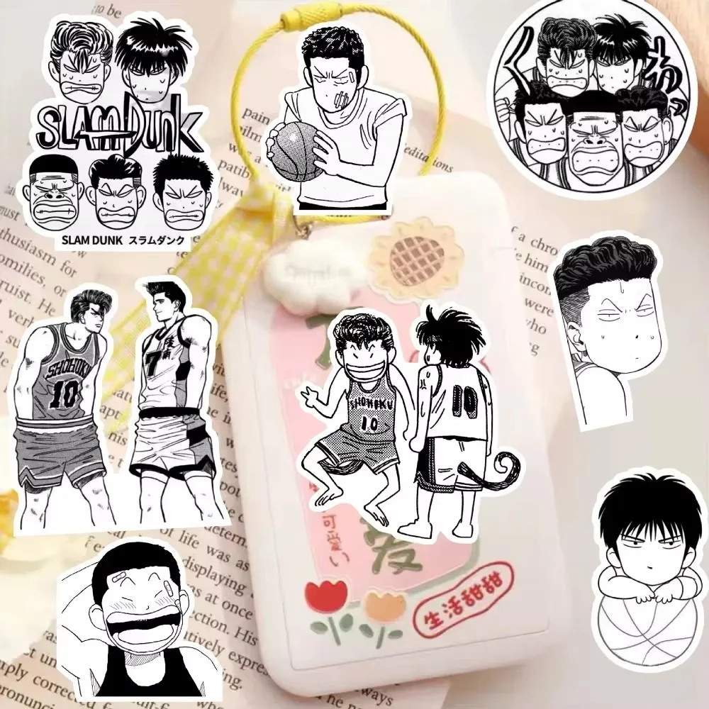 68 قطعة ملصقات Slam Dunk Anime باللونين الأبيض والأسود مقاومة للماء للكمبيوتر المحمول والدراجات النارية والأمتعة على الجليد وهدايا الثلاجة