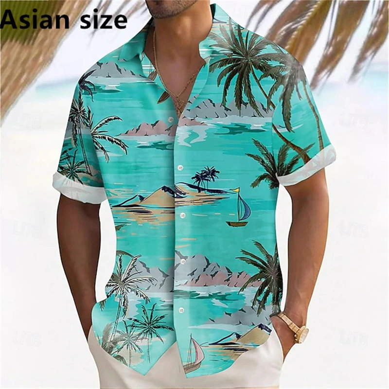 

Men's Shirts Hawaiian Beach Plant Printed Summer Casual Short Sleeve Lapel Shirts Holiday Shirts For Men Large Size Men Clothing
