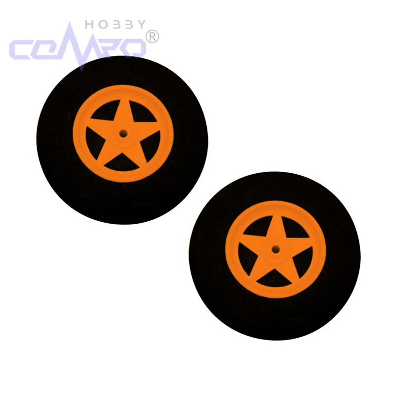 2 pièces train d'atterrissage mousse légère 5 rayons roue creuse absorbant les chocs éponge pneu D60-75mm couleur Orange pour KT mousse aile fixe RC