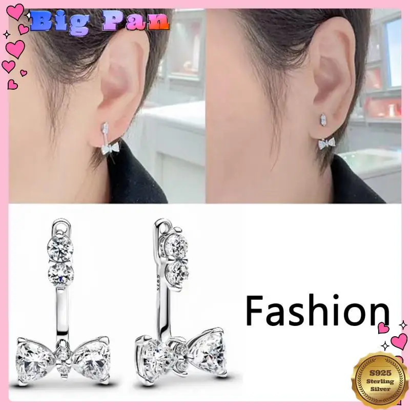 Fashionable 925 Sterling Silver Bow&Love&Flower Shining Earrings Girl Romantic Cute Jewelry Accessories 2025