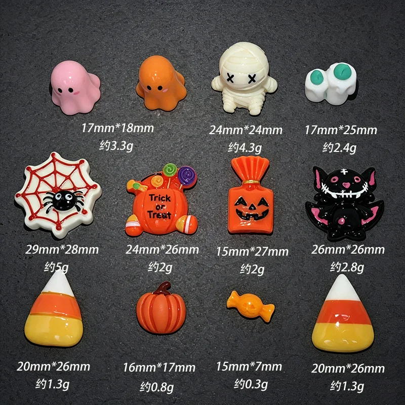 100pcs Cute Mini Halloween Ghost Pumpkin Candy Patch Flat Back Resin Cabochon DIY Accessories for Phone Case Hairpin Scrapbook