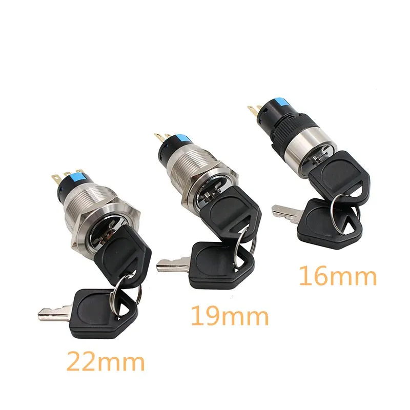 16mm 19mm 22mm Waterproof Stainless Steel Lock Key Knob Rotary Switch 5A 250V Changeover Power Switch ON OFF 2 3 Positions