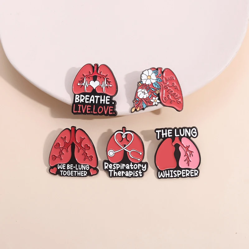 Respiratory Therapist Enamel Pin Breathe Live Love Organ Lung Brooches Lapel Backpack Badge Jewelry Accessories