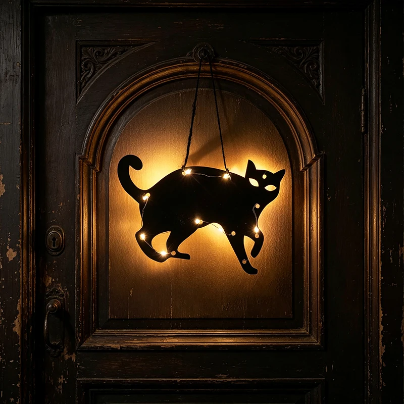 Halloween Hanging Silhouette Window Lights LED Warm Light Halloween Decor Ornaments with Ghost Black Cat Witch Spider Web Patter