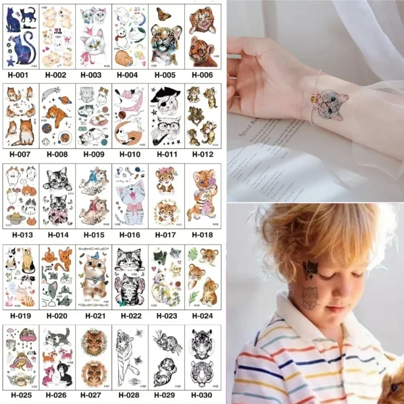 30pcs/lot Children Temporary Tattoo for Kids Cute Kawaii Cat Small Tattoo Stickers for Hands Neck Back Chest Party Gift tatuaje