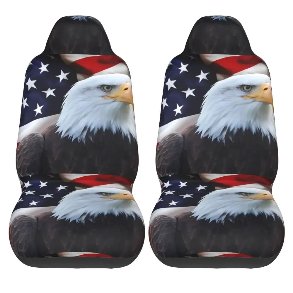 Eagle USA Flag 2PCS Car Front Seat Cover  Suitable for Most Car Models Beautiful Anti Fouling and Elastic Seat Covers