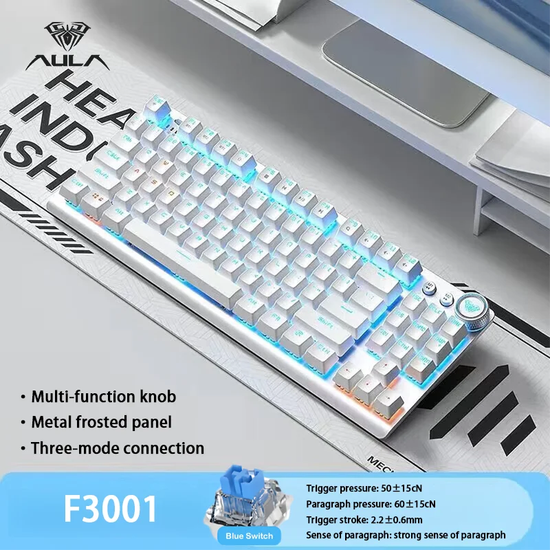 AULA F3001 87-Key Tri-Mode Mechanical Keyboard RGB Gasket Hot-Swap