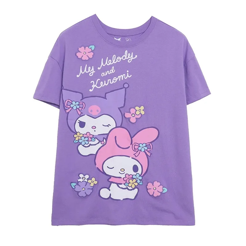 

Kuromi Cute Cartoon Short Sleeve T-shirt Summer Kawaii Female Campus Loose Cultivate Yourself Leisure Furniture Round Collar Top