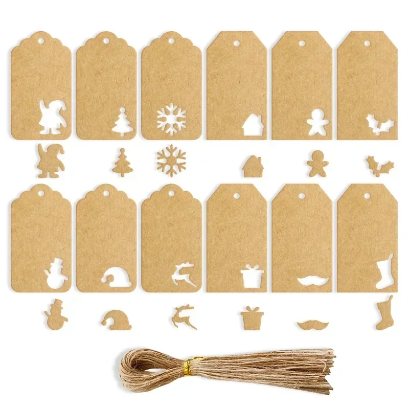 48/50pcs Merry Christmas Tags Kraft Paper Card Gift Label Tag DIY Hang Tags Gift Wrapping Decor Card Christmas Favors Supplies