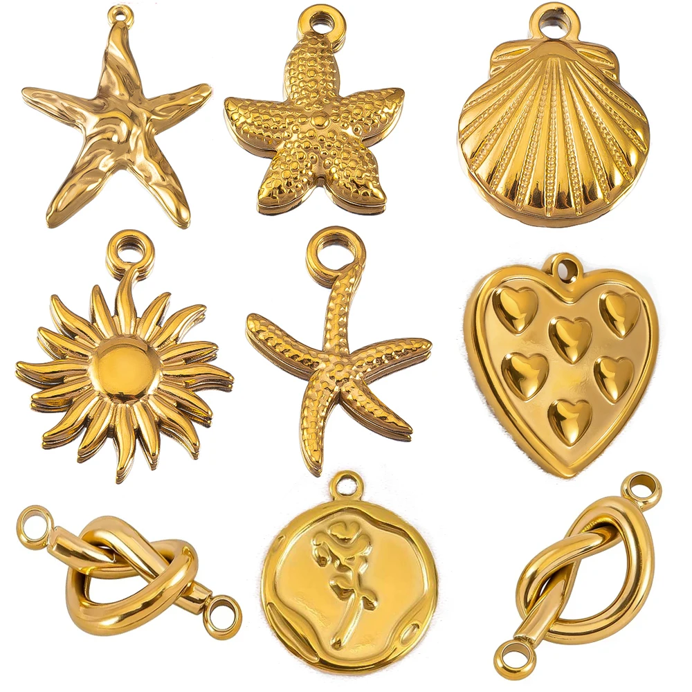 

Stainless Steel Gold Color Charms for Jewelry Making Starfish Shell Sun Heart Knot Pendant DIY Bracelet Necklace Accessories