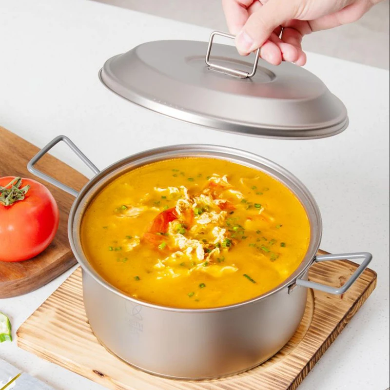 Keith 2.5L Titanium Stockpot Bacteriostatic Healthy Outdoor Cookware for Hiking Travel Picnic Camping Titanium Hanging Pot