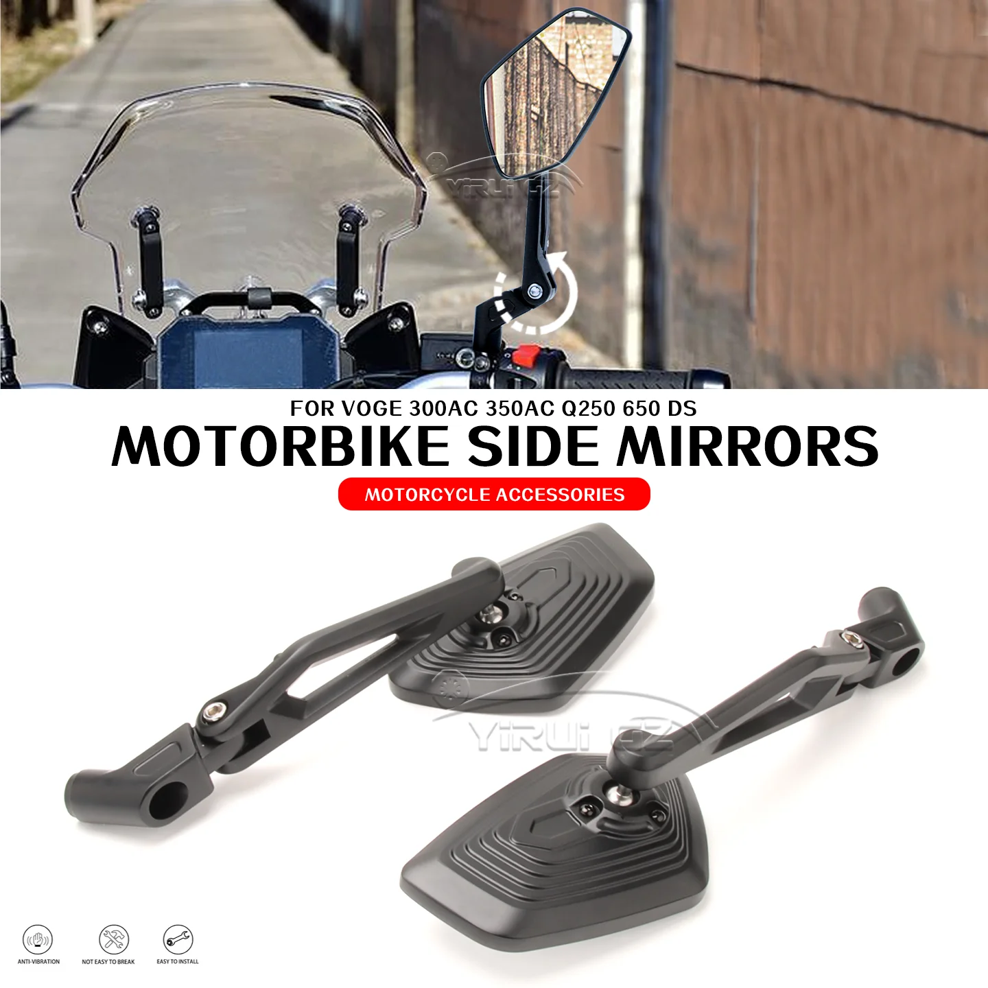 

Motorcycle Rearview Mirror For VOGE 300AC 350AC Q250 650 DS Aluminum Adjustable Side Rear View Mirrors 300 AC 350 AC Q250 650 DS