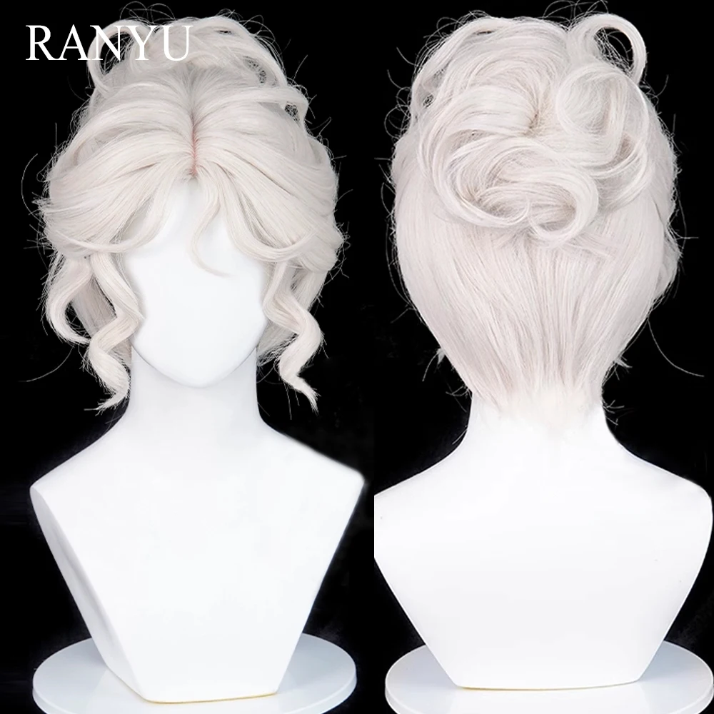 Short Straight White Bun Clip Synthetic Wig Middle Part Anime Game Cosplay Wig Heat Resistant for Daily Party