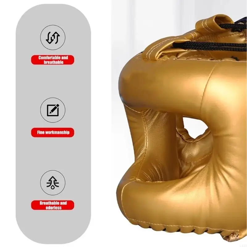 Full Face Kick Boxing Helmets PU Leather Martial Art Headgear Protector Enduring 