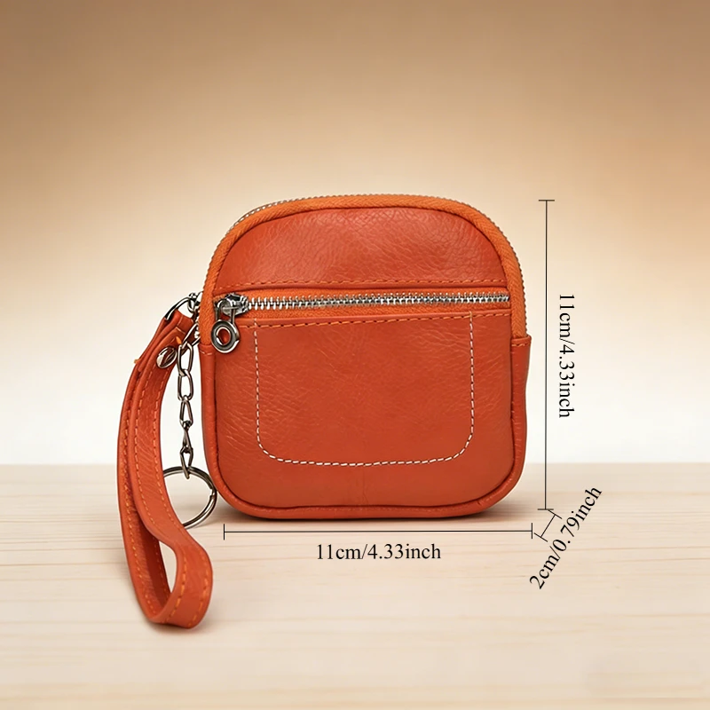 New Top-Grain Leather Small Wallet Women's Leather Compact Lipstick Headphone Storage Bag Key Chain Mini Coin Purse