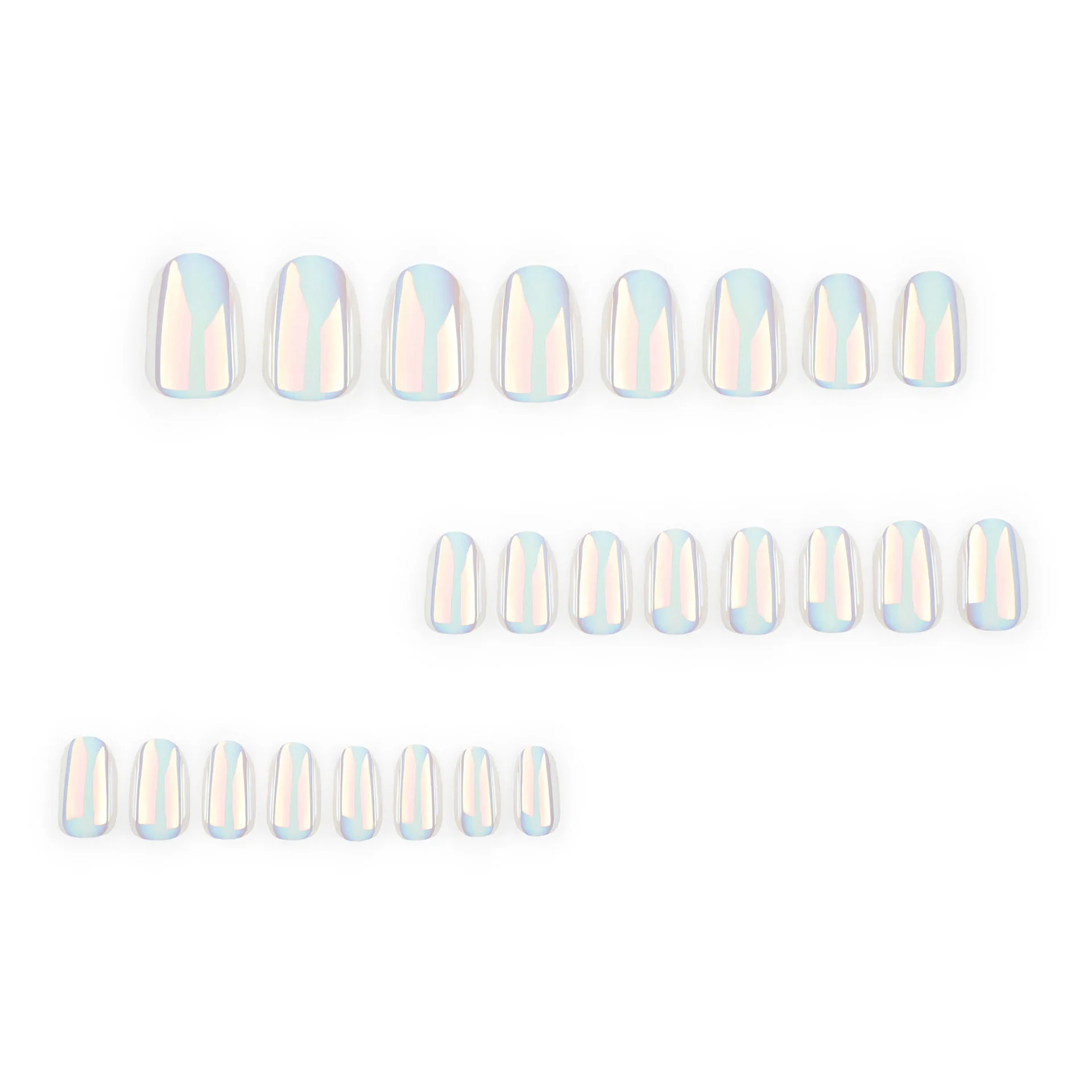 24pc white pure Mirror Metal Plating False Nails Press Ons Almond French Ballet Acrylic Nail Tips full over Fake Nails With Glue