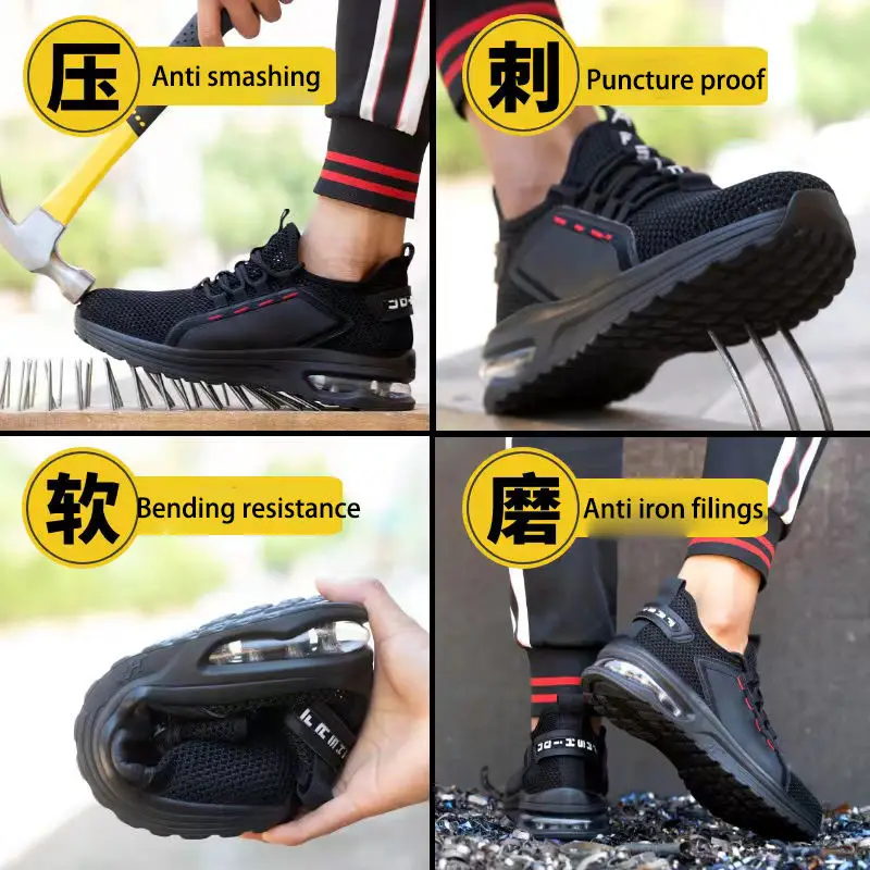 ผู้ชายทํางานรองเท้าเพื่อความปลอดภัย Steel Toe Welted Light Breathable กีฬา Anti-smash Air Cushion แฟชั่นรองเท้าผ้าใบก่อสร้าง 2024