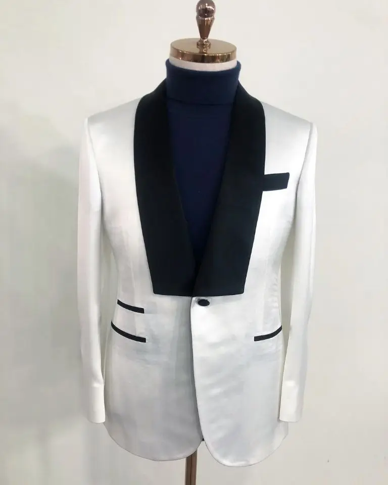 Único branco masculino terno um botão colarinho preto sob medida smoking uma-pieces jaqueta designer festa de casamento noivo traje feito