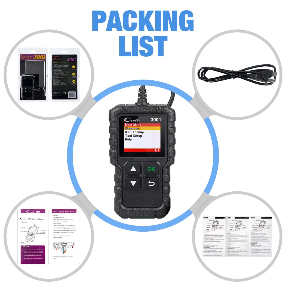 LAUNCH CR3001 X431 CR 3001 OBD2 Diagnostic Tools Support Full OBDII/EOBD Function Automotive Code Reader Check Engine Pk CR319