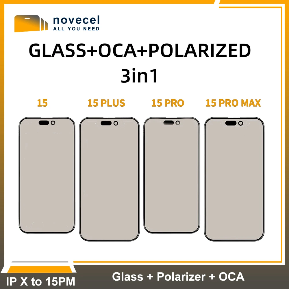 Musttby 5pcs 15promax Front Outer Screen Glass OCA Glue Polarizer for iPhone 12 13 14 Pro max Plus Repair Parts Replacement