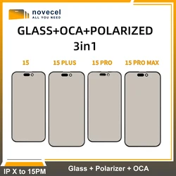 NOVECEL 5pcs 15promax Front Outer Screen Glass OCA Glue Polarizer for iPhone 12 13 14 Pro max Plus Repair Parts Replacement