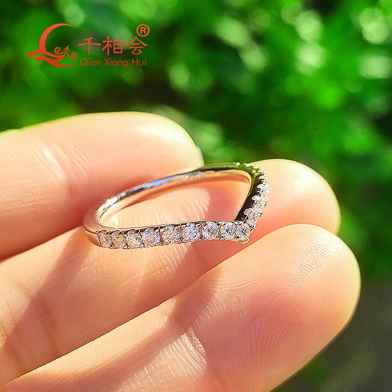 1.8mm V Shape Letter Silver S925 Moissanite Ring  Trendy  Melee D VVS Moissanite half Eternity Ring Bands Engagement gift