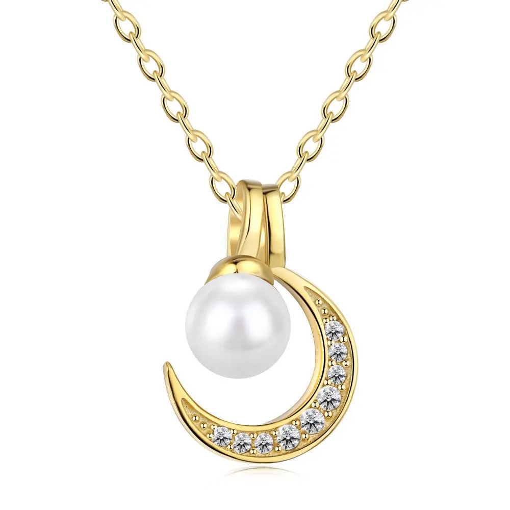 S925 Silver Sun Moon Pearl Necklace with Various Wearing Methods Moon Pendant Micro Set Zircon Collar Chain