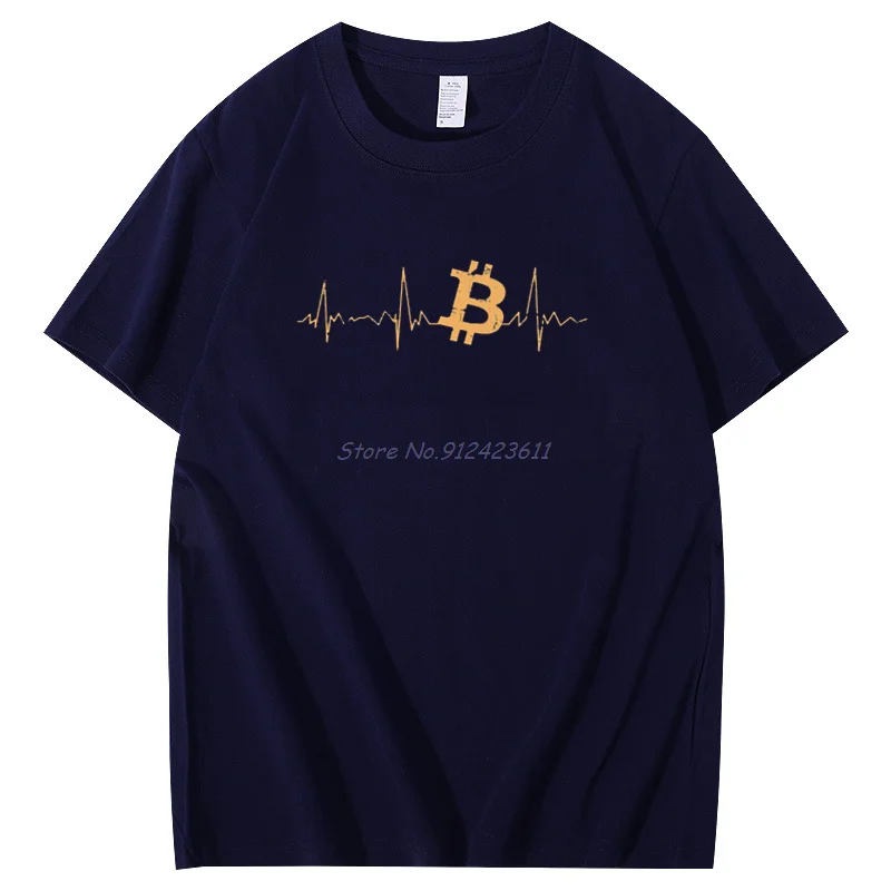 Men's Funny T Shirts Bitcoin Heartbeat Graphic T Shirts Cryptocurrency Pure Cotton Summer Short Sleeve Tee Men's Clothing